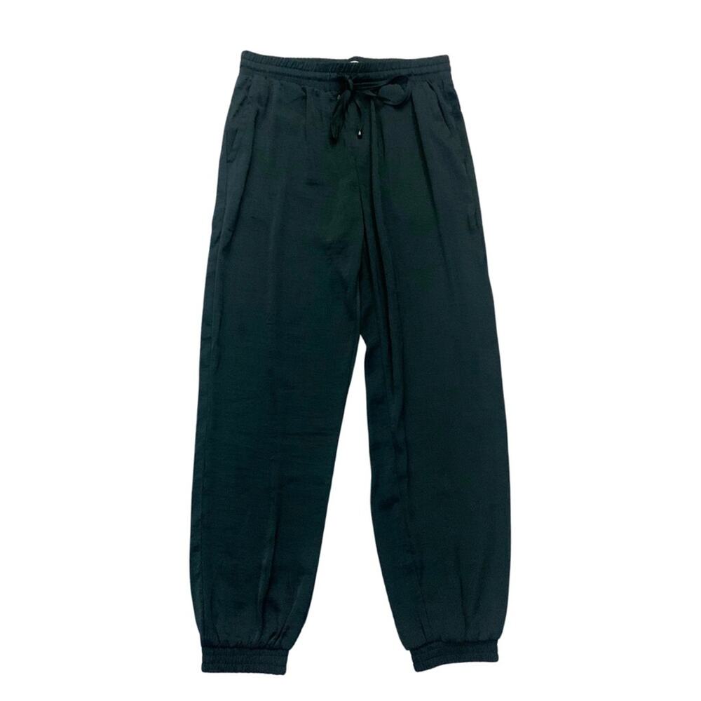 MELLODAY Forest Dark Green Satin Relaxed Jogger Track Pants Dressy Preppy Sporty